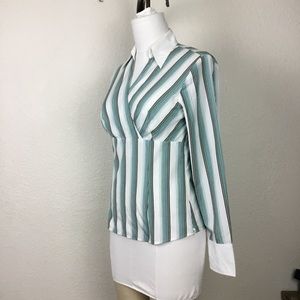 Ann Taylor Vintage Womens Blouse Striped Cotton Highwaist